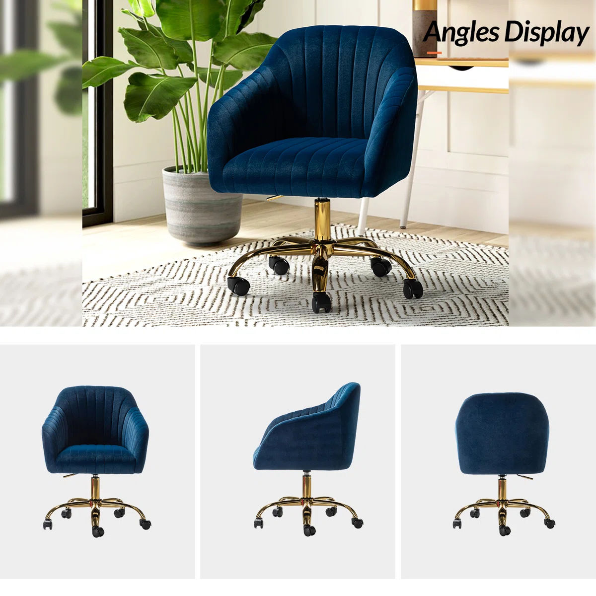 Adan Modern Velvet Task Chair with Wood Frame and Back thumbnail 2